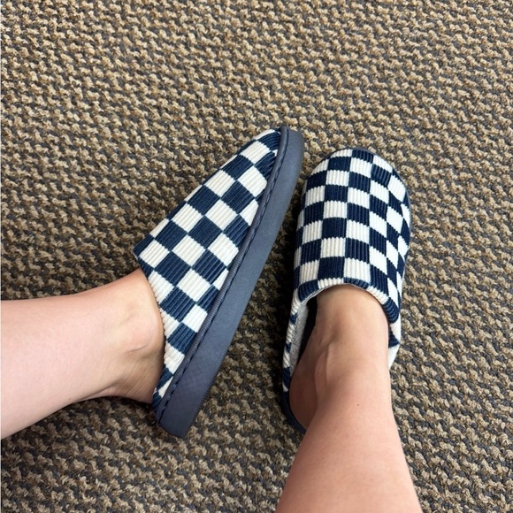 Shoes - Well Worn Checkered Slip-On Fuzzy Slippers